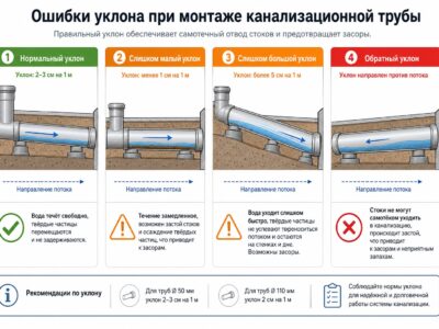 Уклон канализационной трубы 110 мм: почему нельзя ставить «0,02» без проверки