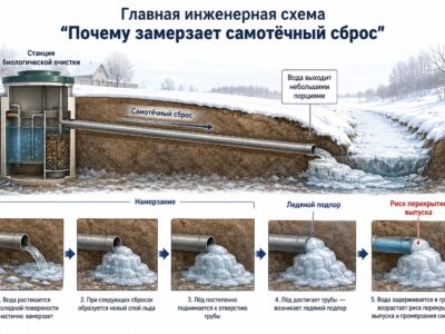 Сброс очищенной воды после ЛОС: варианты, зимние риски и ограничения